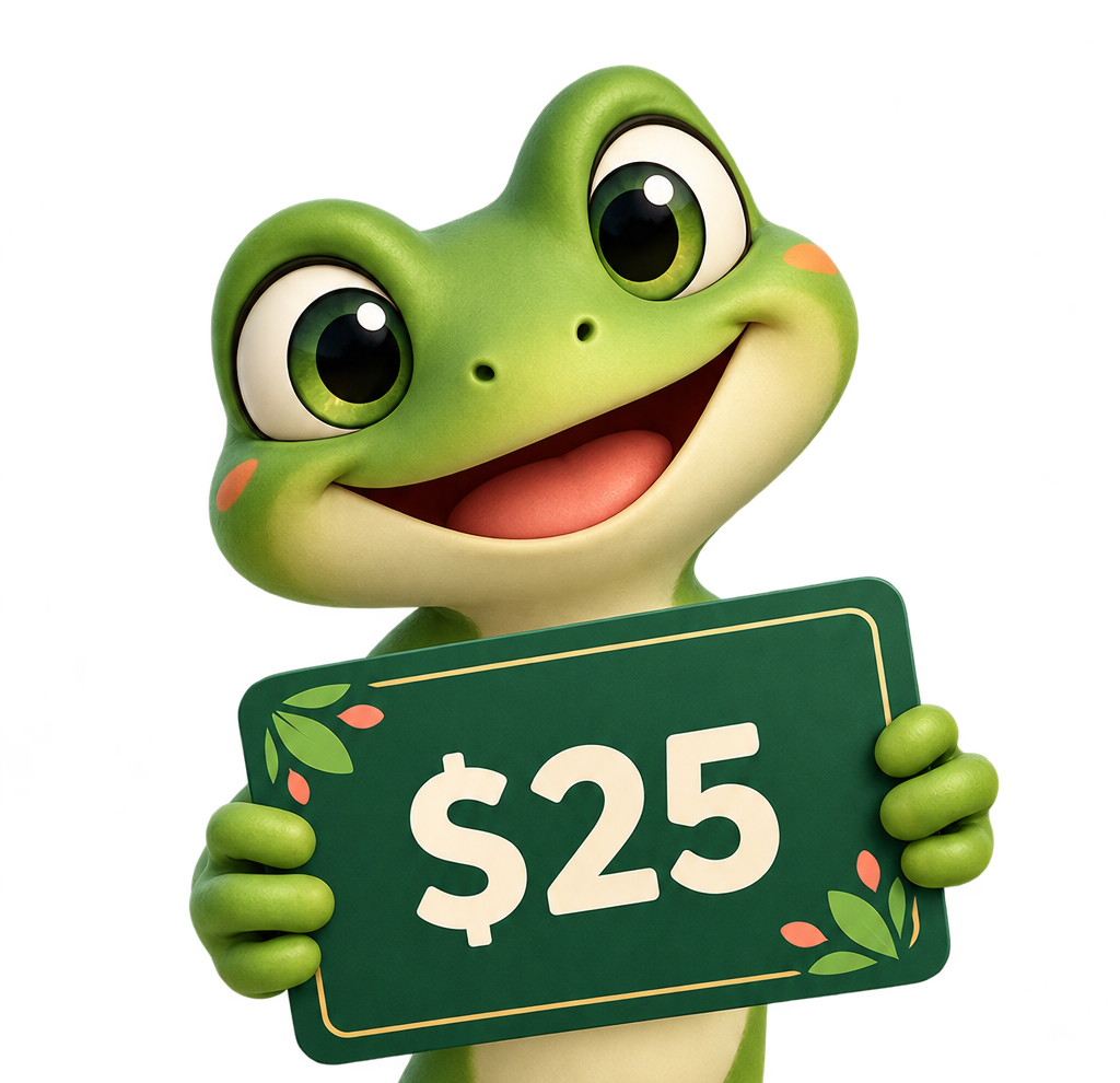 Ribby holding a $25 gift card